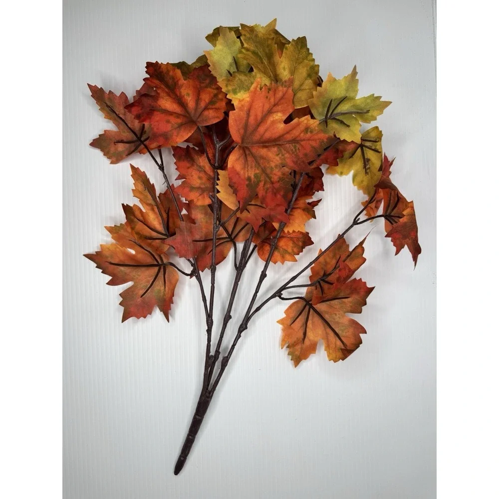 Lot Of 6 Faux Fall Foliage Bushes Maple Round Leaves Orange Red Yellow Autumn
